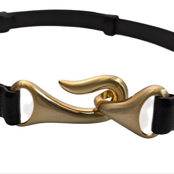 Chico’s Women’s Brown Leather Adjustable Double Gold Hook Belt Size M|L - Picture 2 of 7